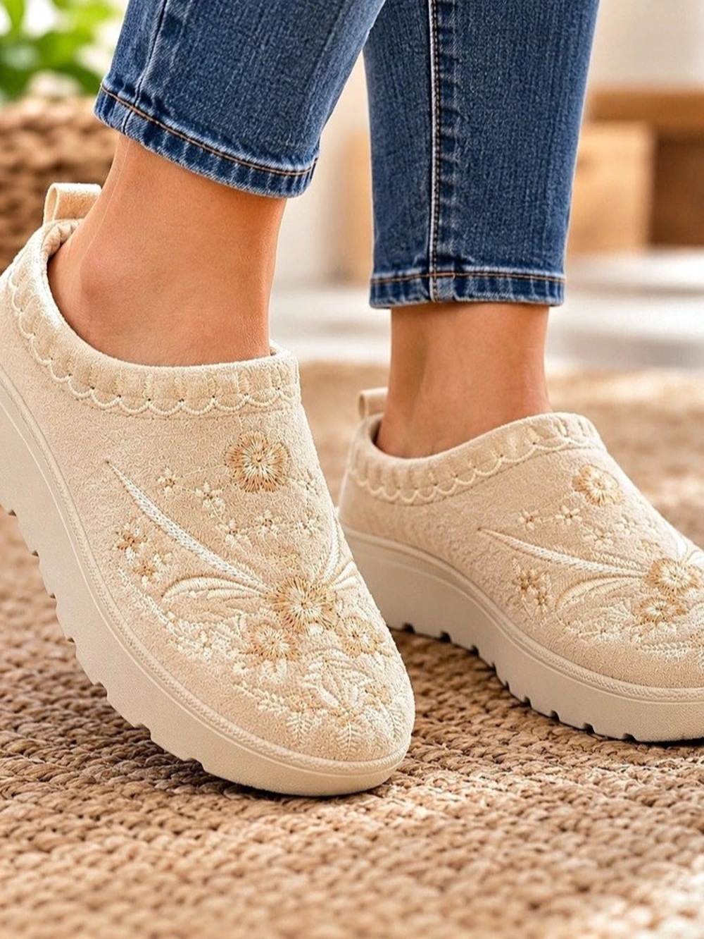 Cream Mudd Floral Embroidered Sneakers in Cream size 8.5